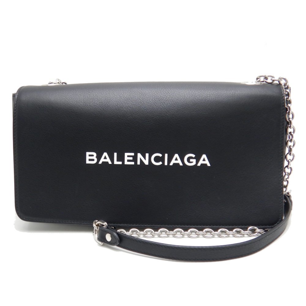 Balenciaga Everyday Chain Wallet Calf Black Crossbody